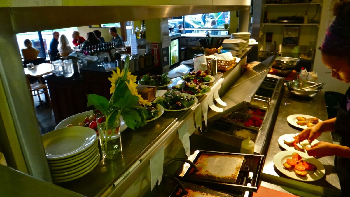 La Buca Italian Cafe rustic dining room interior in Portland Oregon